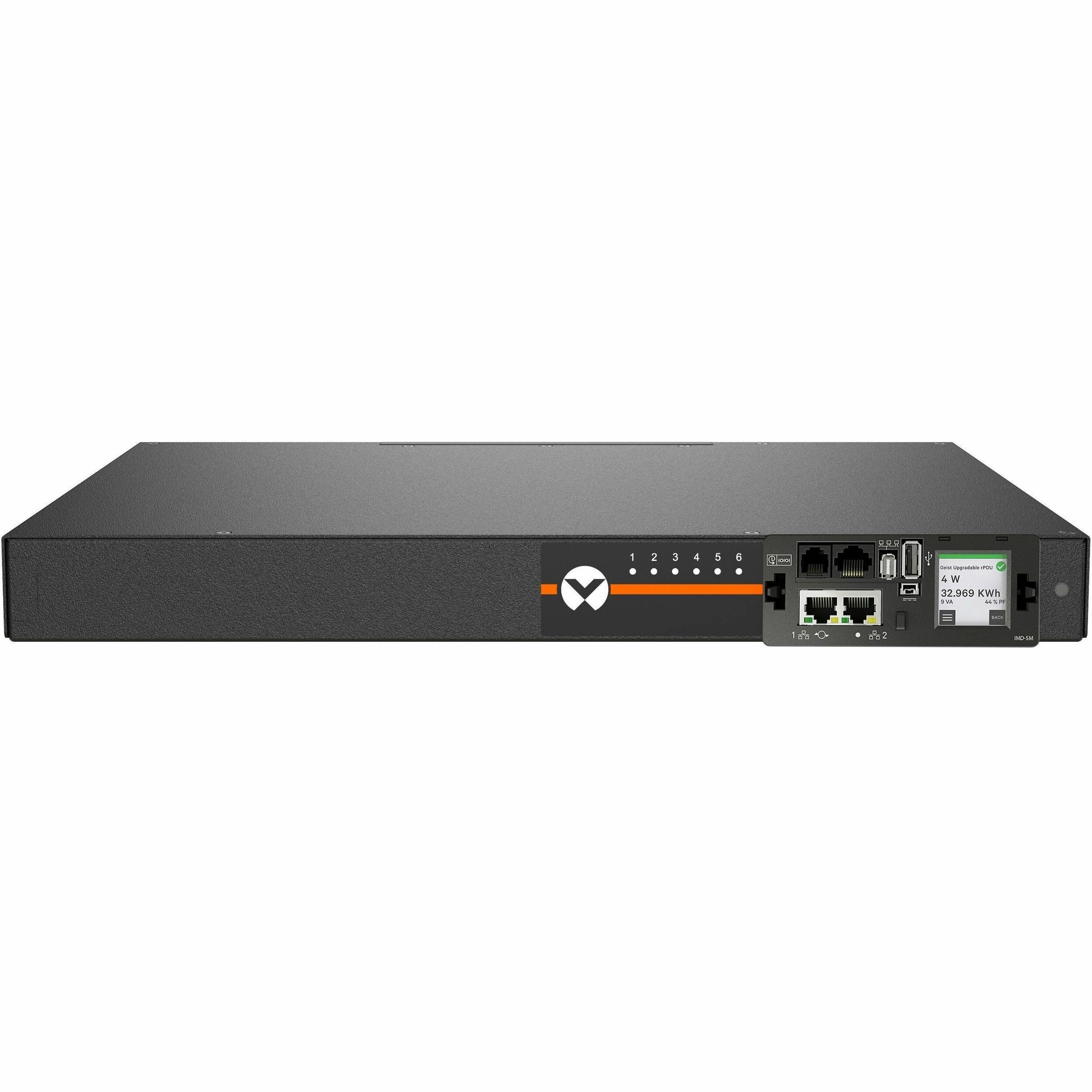 Vertiv Geist Switched Rack PDU with Next Generation IMD - 1U| 15A| 120V| (6) NEMA 5-15R Receptacles| NEMA 5-15P Plug| 1.4kW Power Capacity| VP5N11A0 - VP5N11A0