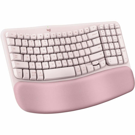Logitech Wave Keys Wireless Ergonomic Keyboard with Cushioned Palm Rest, Comfortable Natural Typing, Easy-Switch, Rose - 920-012276