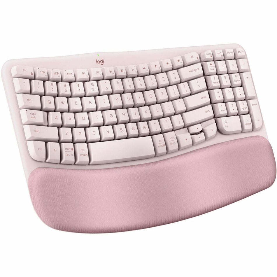 Logitech Wave Keys Wireless Ergonomic Keyboard with Cushioned Palm Rest, Comfortable Natural Typing, Easy-Switch, Rose - 920-012276