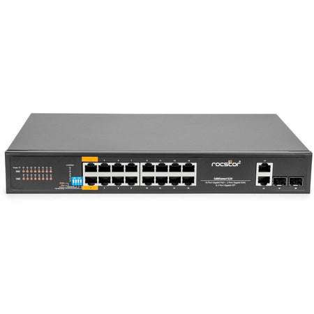 Rocstor SolidConnect SC20 20-Port Switch, 16-Port PoE+ Gigabit Unmanaged Ethernet Port, 2x Gigabit RJ45 & 2× SFP Uplink - 802.3af/at - Y10S007-B1