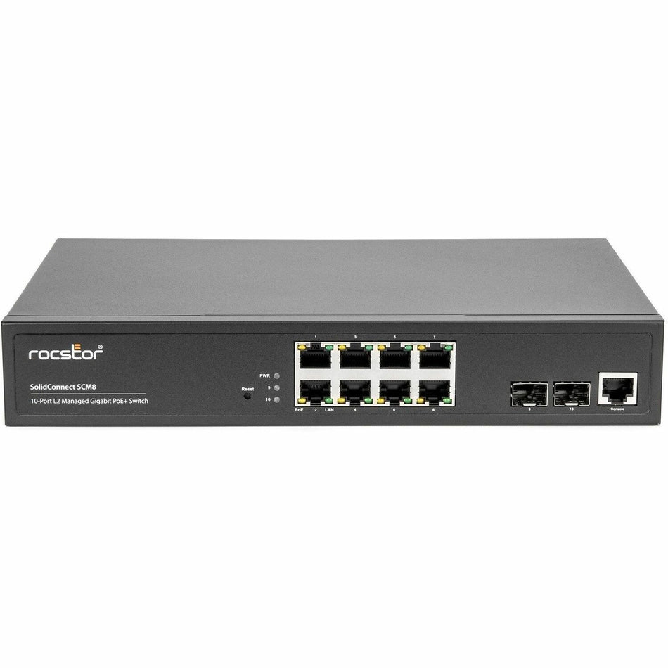 Rocstor SolidConnect SCM8 8-Port PoE+ Gigabit Managed Switch with 2 SFP Ports (Y10S009-B1) - Y10S009-B1
