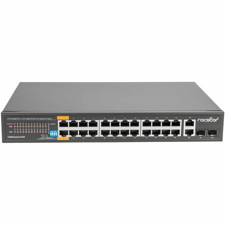 Rocstor SolidConnect SC28 28 Port Switch, 24-Port PoE+ Gigabit Unmanaged Ethernet Port, 2x Gigabit RJ45 & 2× SFP uplink - 802.3af/at - Y10S008-B1