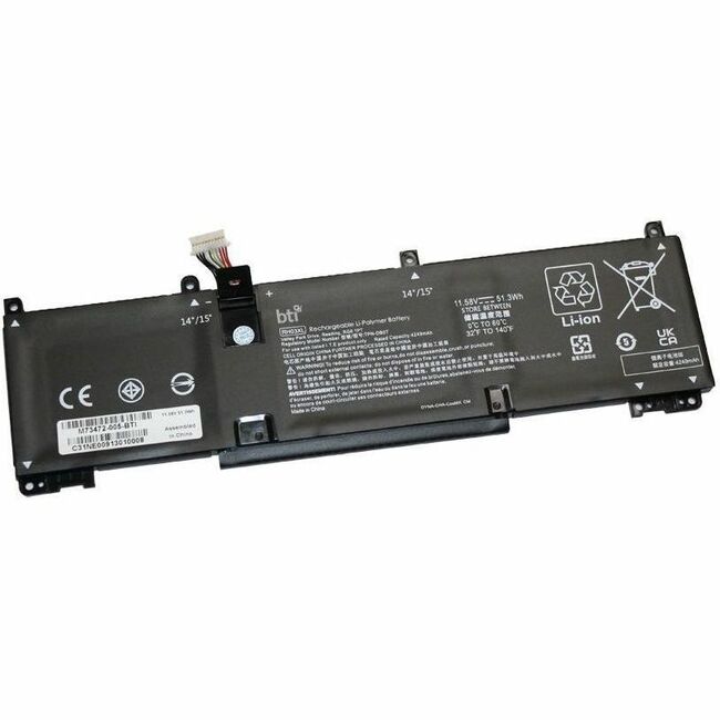 BTI M73472-005-BTI 11.58V 51.3WHR LI-ION BATTERY 4D3W5AV, 4U6T2AV, 6K8S5AV, 727N7AV, 75G96AV, RH03051XL, 4D826AV, 4X928AV, 711J8AV, 752Y6AV, M64307-171, RH03XL, 4L390AV, 51H16AV, 717Z8AV, 756Y2AV, M64307-2C1, TPN-IB0A, 4S110AV, 51L50AV, 719Q2AV, 75C29AV, M73472-005 PROBOOK 450 G9, 450 G10, 445 G9, 445 G10, 440 G9, 440 G10, ELITEBOOK 850 G8, 655 G9, 655 G10, 650 G9, 650 G10, 645 G9, 645 G10, 640 G9, 630 G9, 630 G10, ELITE MOBILE THIN CLIENT MT645 G7, ELITE MOBILE THIN CLIENT MT440 G3 - M73472-005-BTI