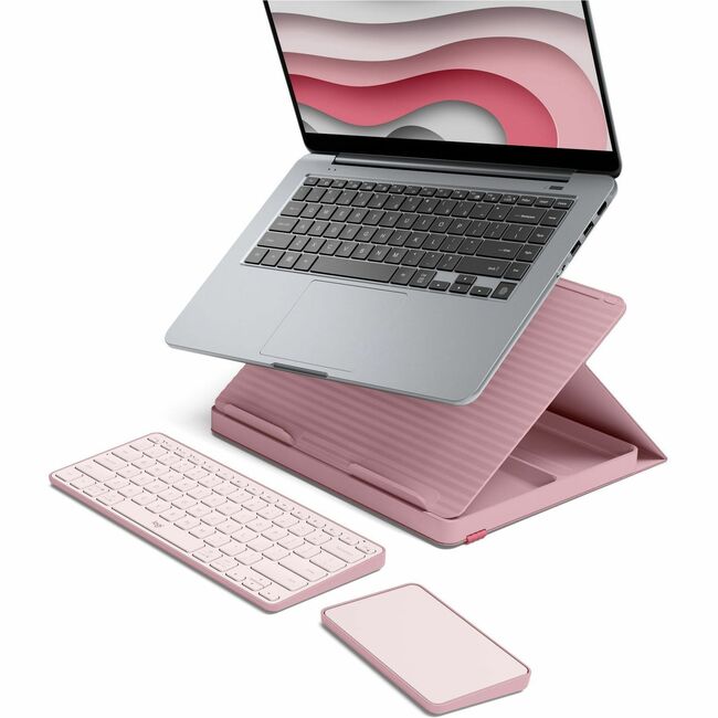 Logitech Casa Pop-Up Desk Work From Home Kit with Laptop Stand, Wireless Keyboard & Touchpad, Bluetooth, USB C Charging, for Laptop/MacBook (10" to 17") - Windows, macOS, ChromeOS, Bohemian Blush (Rose) - 920-011237