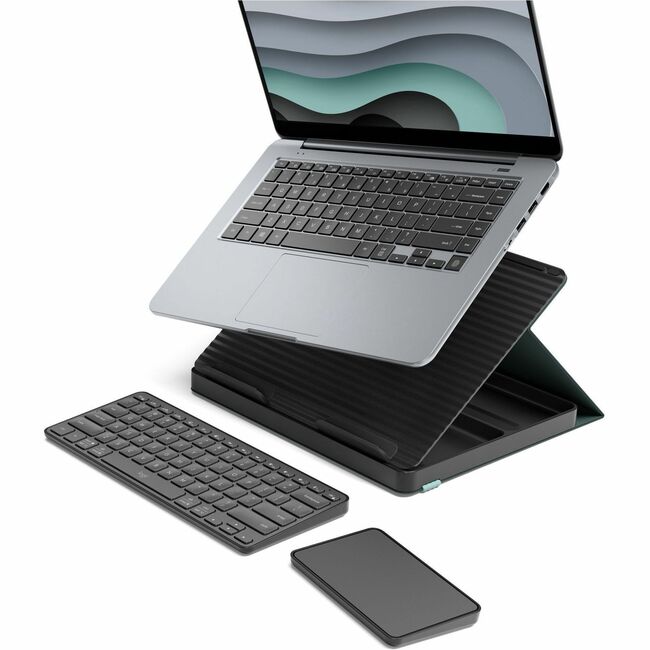 Logitech Casa Pop-Up Desk Work From Home Kit with Laptop Stand, Wireless Keyboard & Touchpad, Bluetooth, USB C Charging, for Laptop/MacBook (10" to 17") - Windows, macOS, ChromeOS, Classic Chic (Green/Graphite) - 920-011236