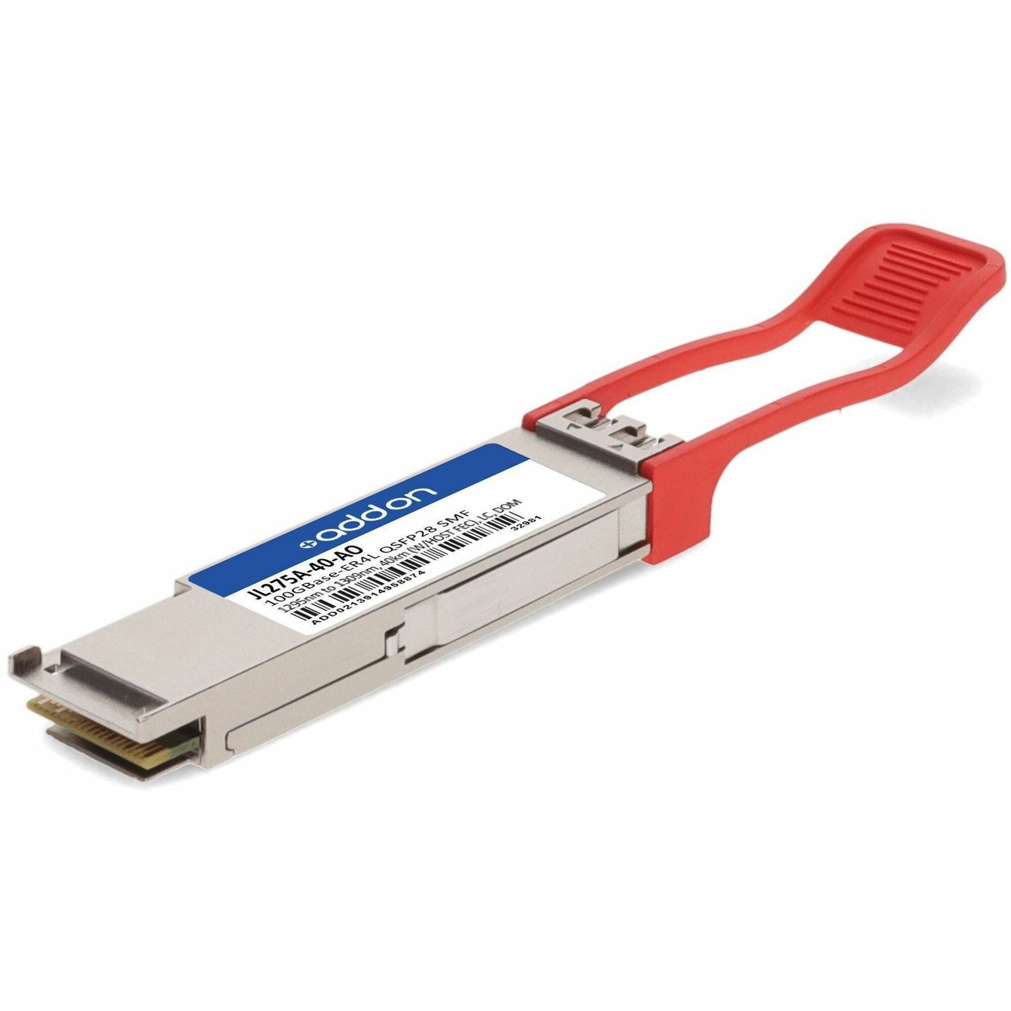 AddOn HP&reg; JL275A-40 Compatible TAA 100GBase-ER4 QSFP28 Transceiver (SMF, 1295nm to 1309nm, 40km (w/host FEC), LC, DOM) - JL275A-40-AO