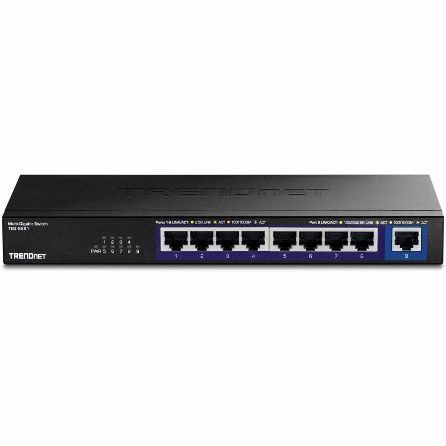 TRENDnet 9-Port Multi-Gig Switch, TEG-S591, 8 x 2.5G RJ-45 Ports, 1 x 10G RJ-45 Port, 60Gbps Switching Capacity, Ethernet Splitter, NDAA & TAA Compliant, Lifetime Protection, Black - TEG-S591
