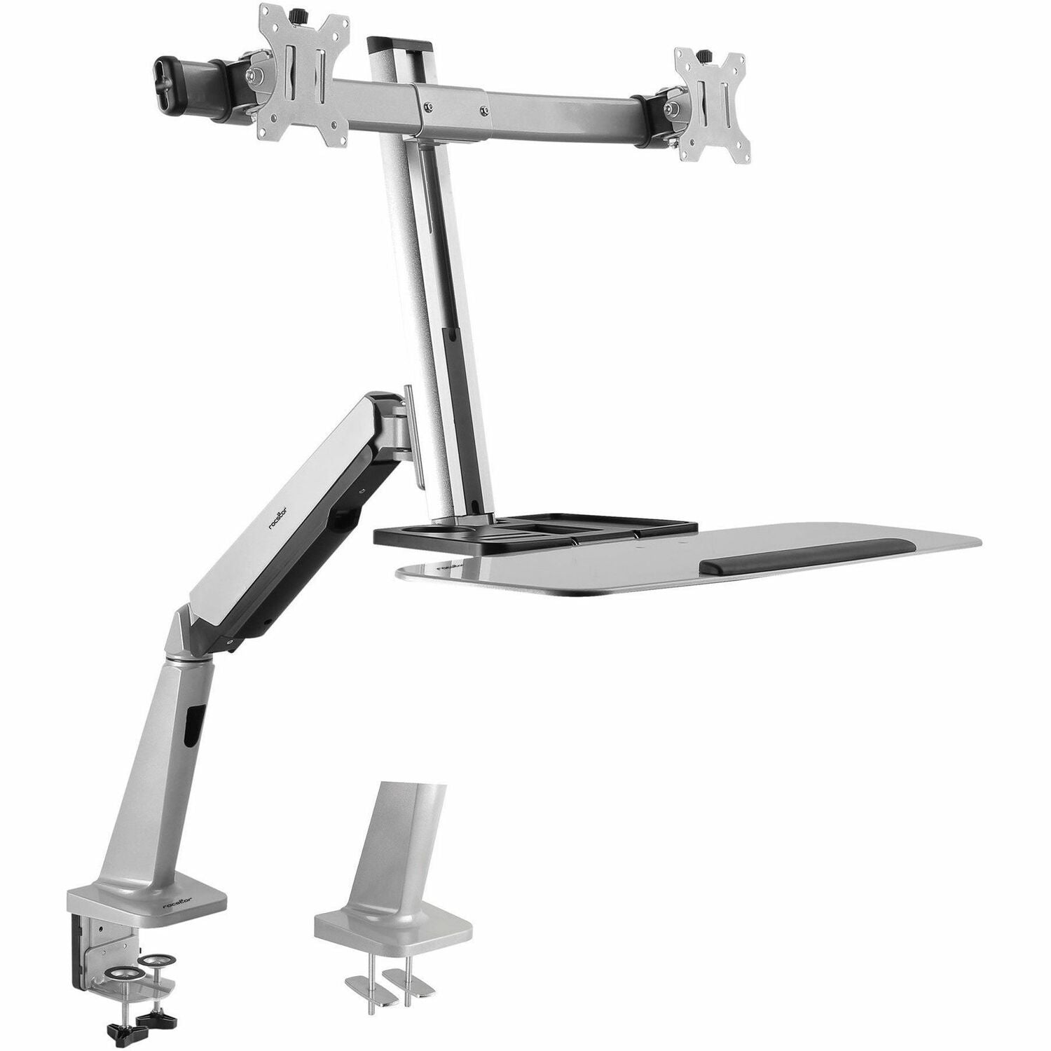 Rocstor ErgoCenter Desk Mount for Monitor, Mouse, Keyboard - Silver - TAA Compliant - Y10N029-S1