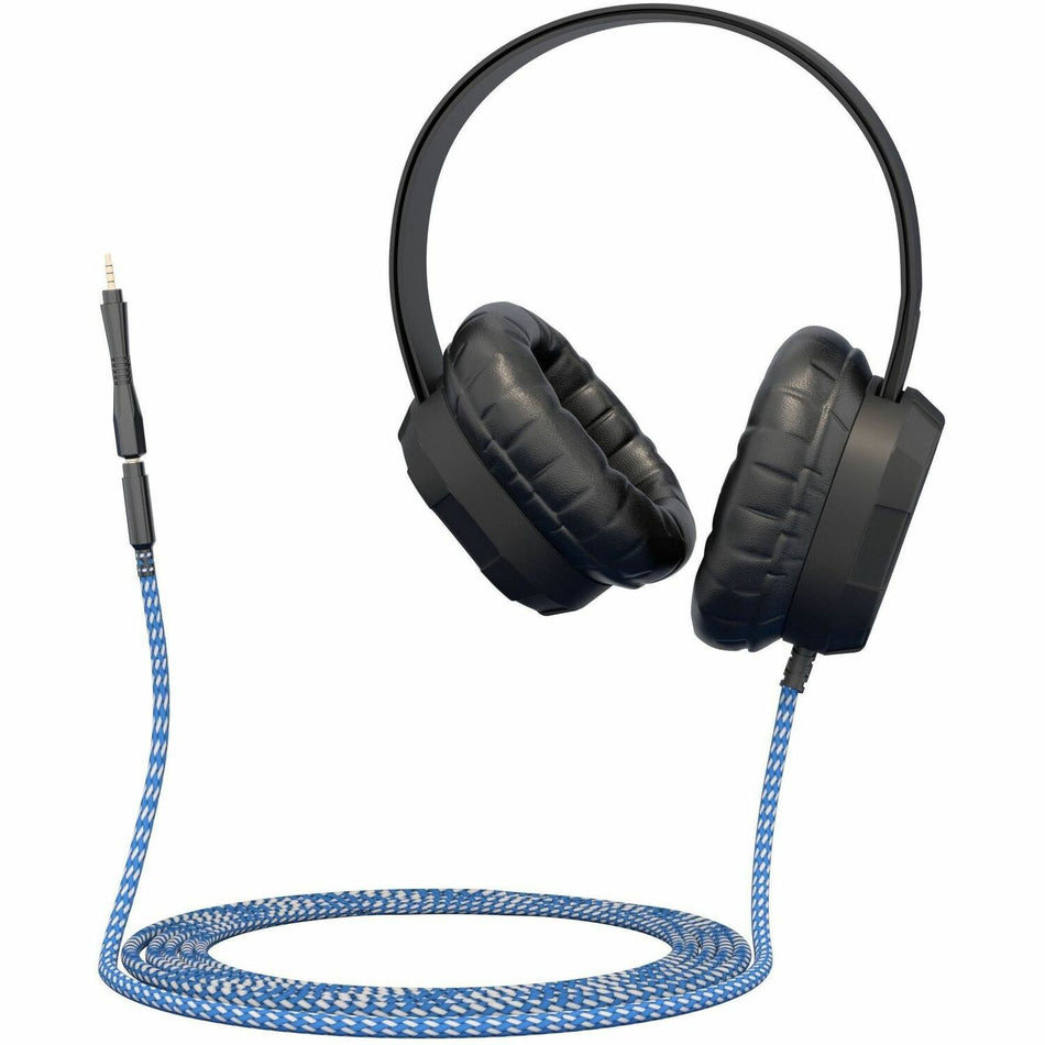 MAXCases Extreme Headphone w/braided cable, (No volume control, no mic) w/ 3.5mm connector, breakaway adapter (Black) - MC-HPX-BLK