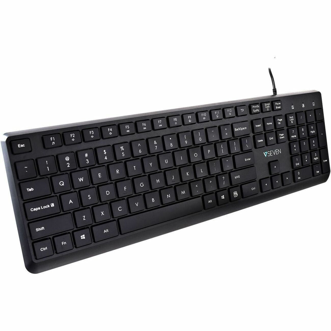 V7 KU350US USB Quiet Keyboard - US Layout - English (US) - QWERTY - Business - Black - USB-A Connectivity - Full Size - USB Interface - Plug and play - Windows - MacOS - ChromeOS - Multimedia keys - Lasered keycaps - Multimedia Hot Key(s) - KU350US