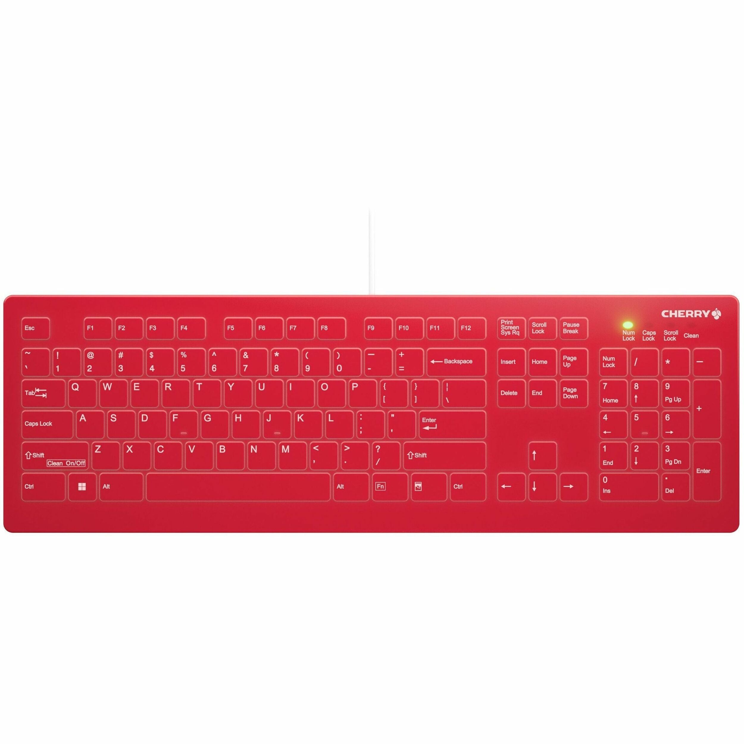 CHERRY AK-C8112 Medical Keyboard - Permanent Cable - US Layout - (CF/WIN LEFT) Red - AK-C8112-US-WR/US