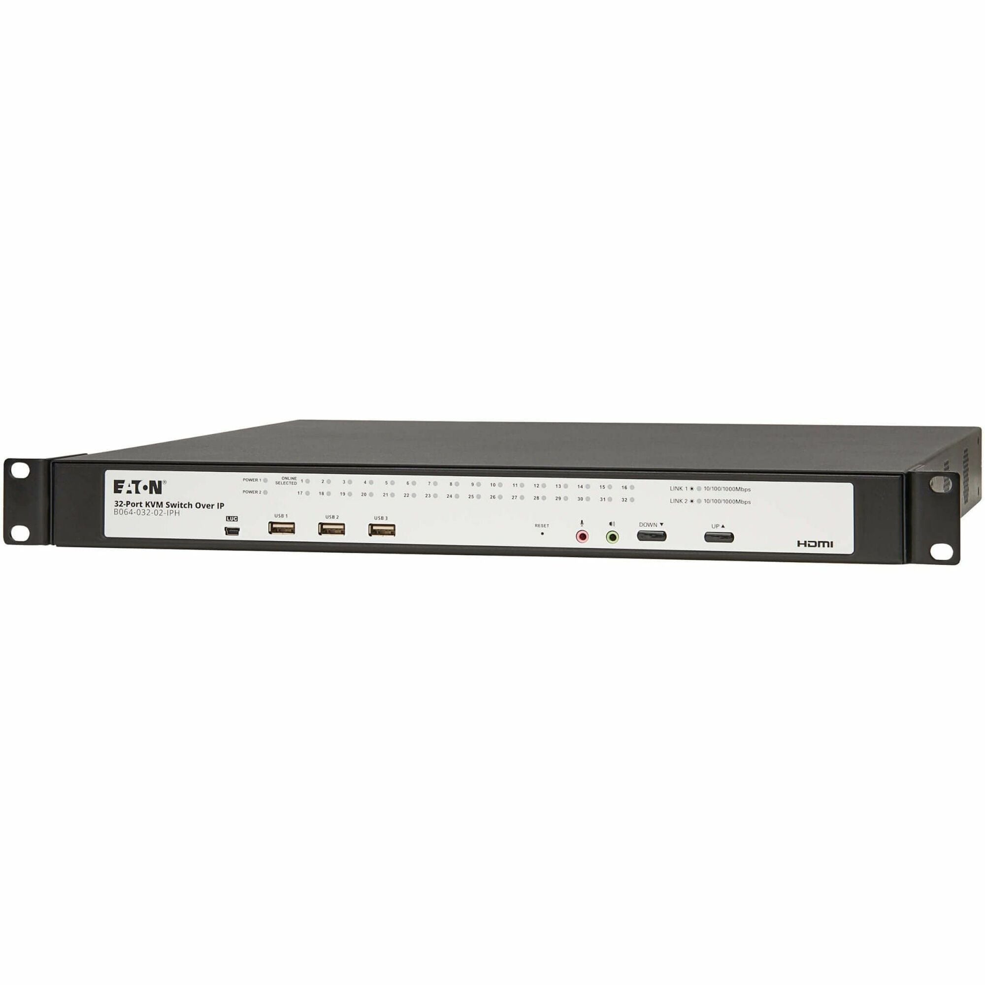 Eaton 32-Port Cat5e KVM over IP Switch - Virtual Media, 2 Remote/1 Local User, HDMI Output, 1U Rack-Mount, TAA - B064-032-02-IPH