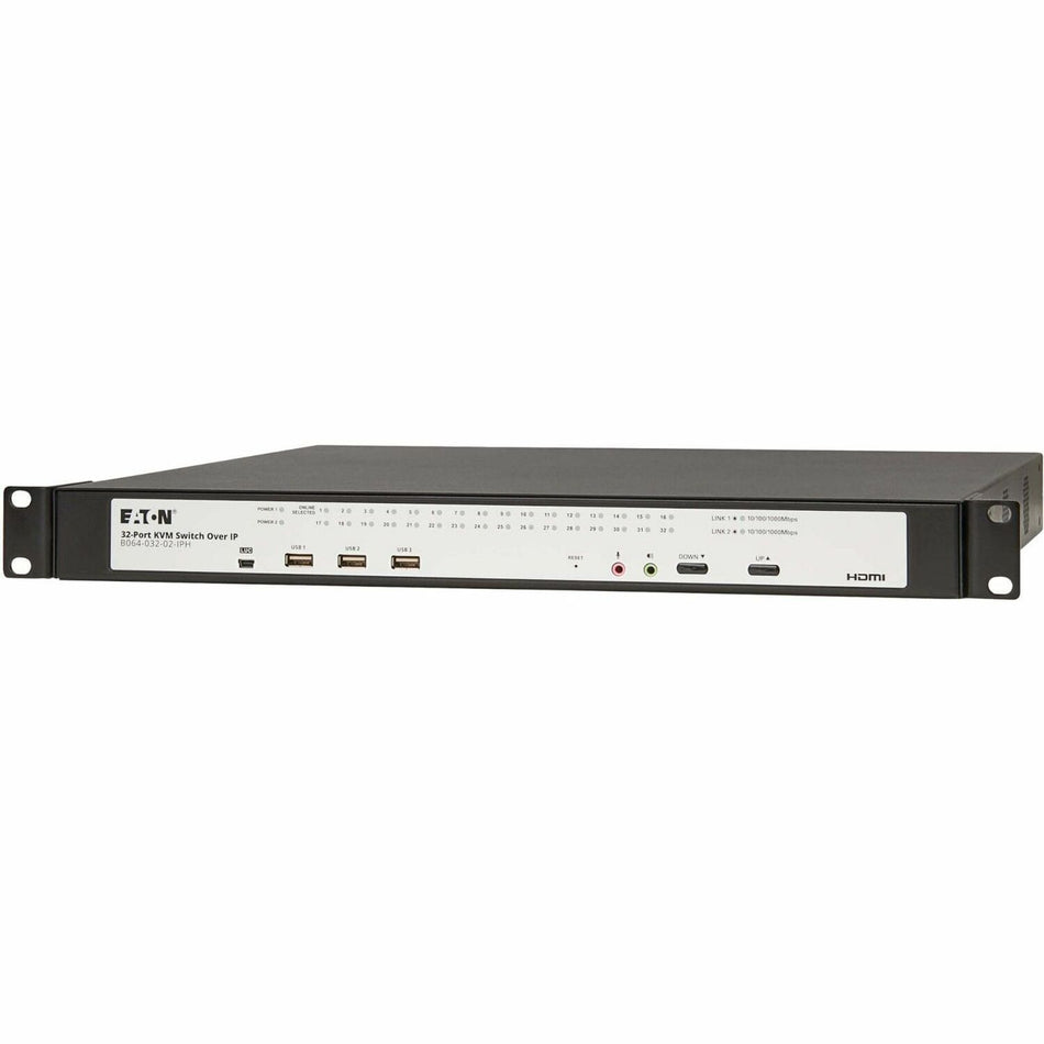 Eaton 32-Port Cat5e KVM over IP Switch - Virtual Media, 1 Remote/1 Local User, HDMI Output, 1U Rack-Mount, TAA - B064-032-01-IPH