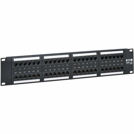Eaton Tripp Lite Series 48-Port Cat6 Patch Panel - 4PPoE Compliant, 110/Krone, 568A/B, RJ45 Ethernet, 2U Rack-Mount, Black, TAA - N252-P48