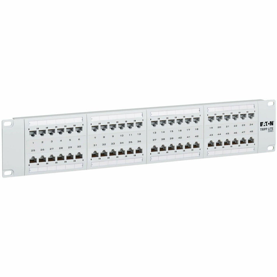 Eaton Tripp Lite Series 48-Port Cat6 Patch Panel - 4PPoE Compliant, 110/Krone, 568A/B, RJ45 Ethernet, 2U Rack-Mount, White, TAA - N252-P48-WH
