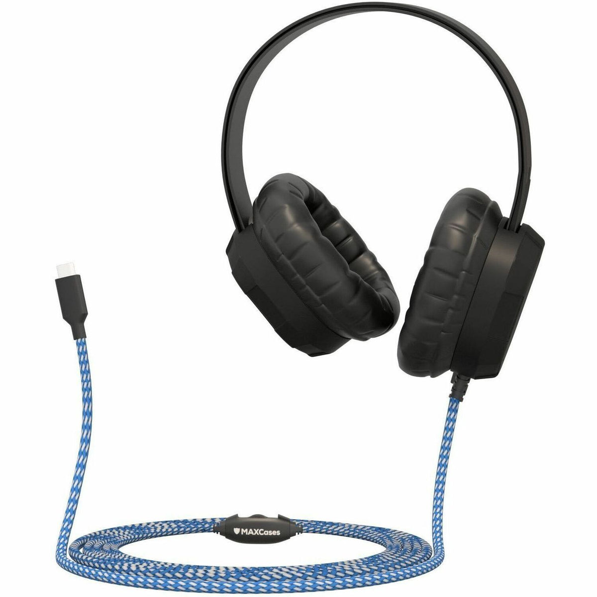 MAXCases Extreme Headset w/braided cable, inline volume control and built-in microphone w/USB-C connector (Black) - MC-HPX-USBC