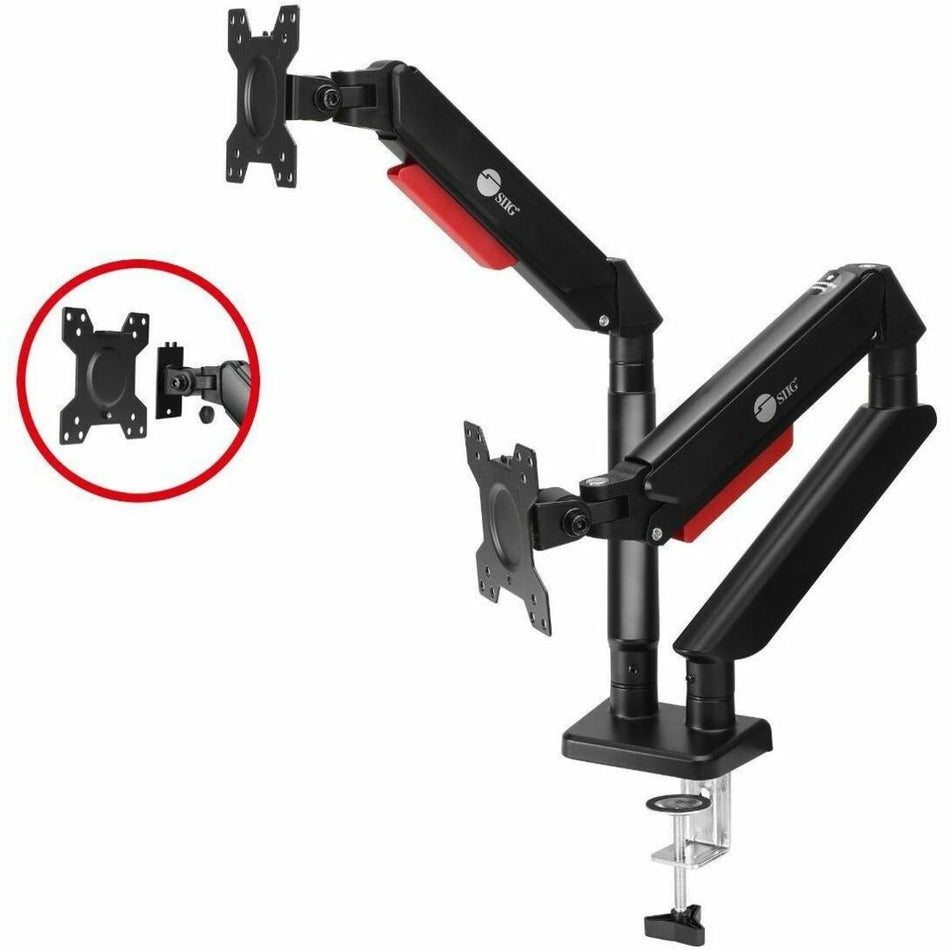 SIIG Dual Monitor Gas Spring Arm Desk Mount - 13" to 32" - Max Load 22 lbs - VESA 75/100mm - CE-MT3Y11-S1