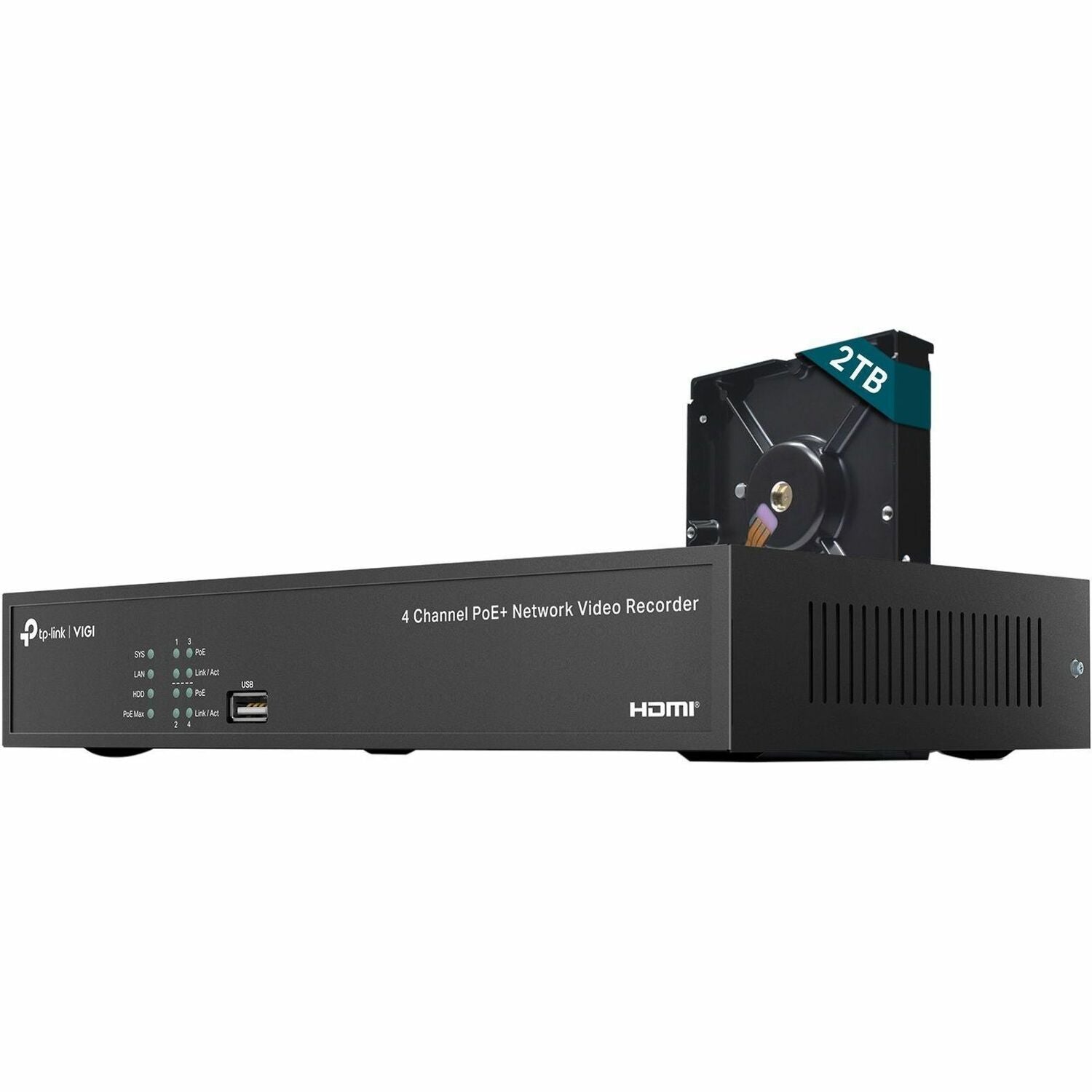 TP-Link VIGI 4 Channel PoE+ Network Video Recorder - 2 TB HDD - VIGI NVR1004H-4P-2TB