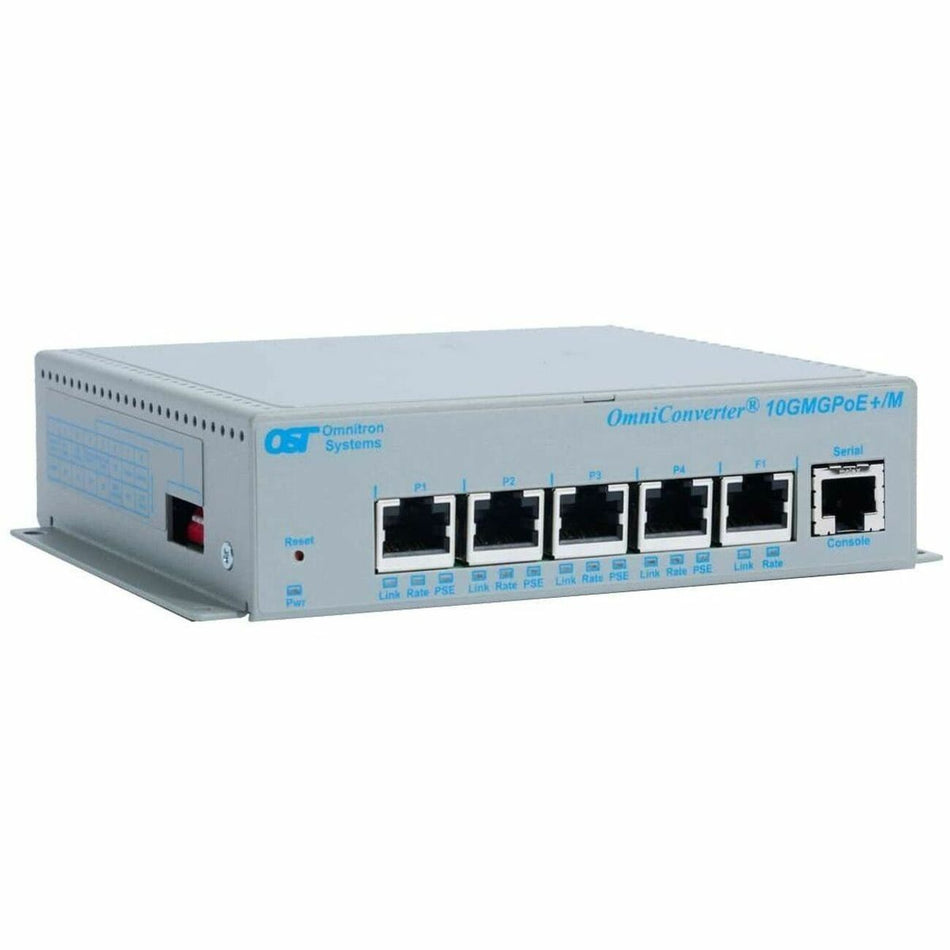 Omnitron Systems OmniConverter 10GMGPoE+/M, 1x RJ-45, 4x RJ-45 PoE/PSE, 5 Year Warranty - 9656-1-14-9