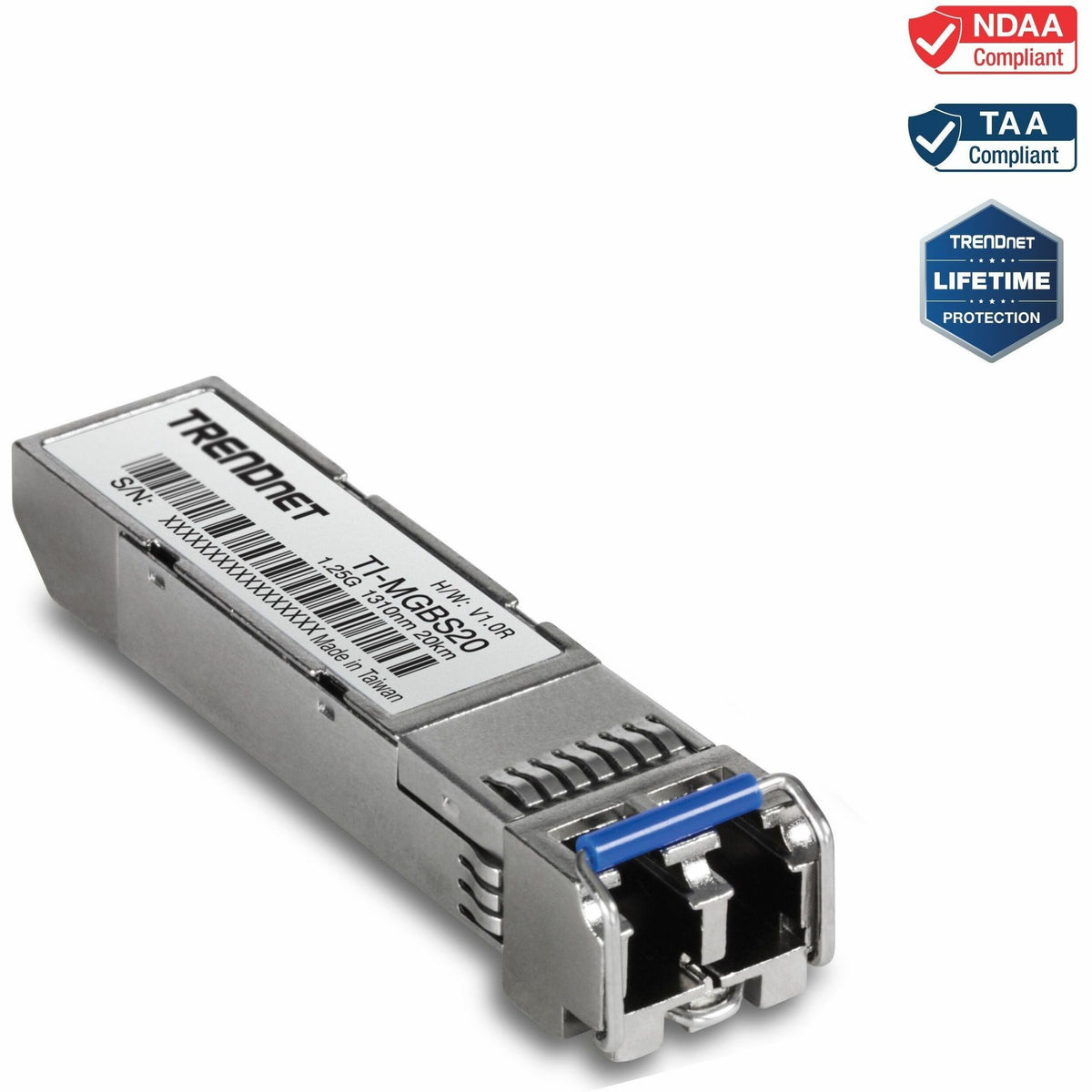 TRENDnet TI-MGBS20, 1000Base-LX Industrial SFP Single- Mode LC Module (20km), Lifetime Protection - TI-MGBS20