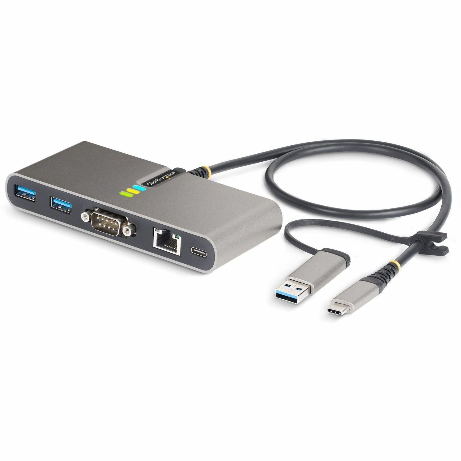 StarTech.com 2-Port USB-C Hub with Gb Ethernet and RS232 FTDI Serial, Attached USB-C to USB-A Dongle, 100W PD Pass-Through, 2x USB-A 5Gbps - 5G2A1SGBB-USB-C-HUB