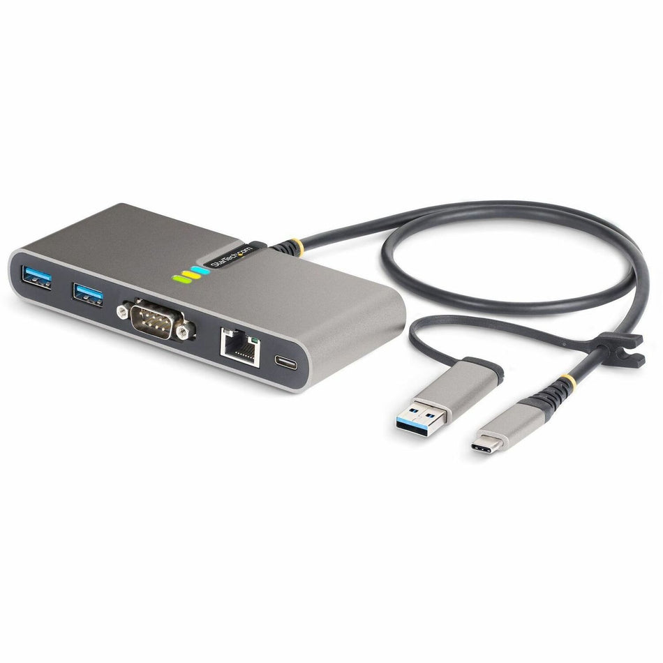 StarTech.com 2-Port USB-C Hub with Gb Ethernet and RS232 FTDI Serial, Attached USB-C to USB-A Dongle, 100W PD Pass-Through, 2x USB-A 5Gbps - 5G2A1SGBB-USB-C-HUB