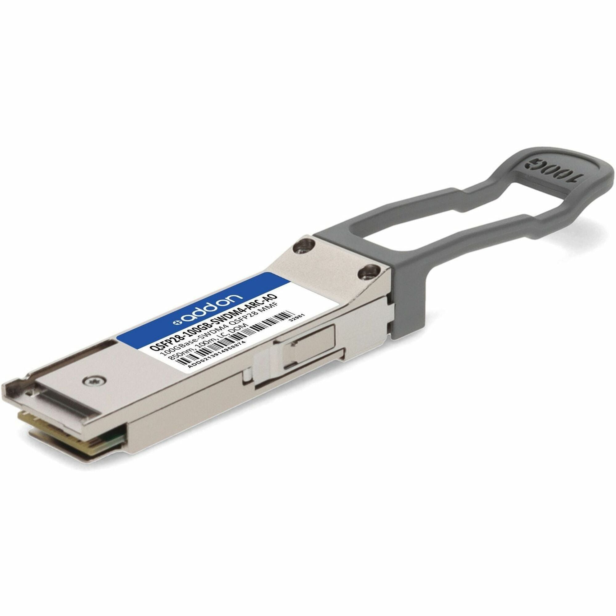 AddOn Cisco&reg; QSFP-100G-SWDM4-S & Arista Networks&reg; QSFP-100G-SWDM4-AR Compatible TAA Compliant 100GBase-SWDM4 QSFP28 Transceiver (MMF, 850nm, 100m, LC, DOM) - QSFP28-100GB-SWDM4-ARC-AO