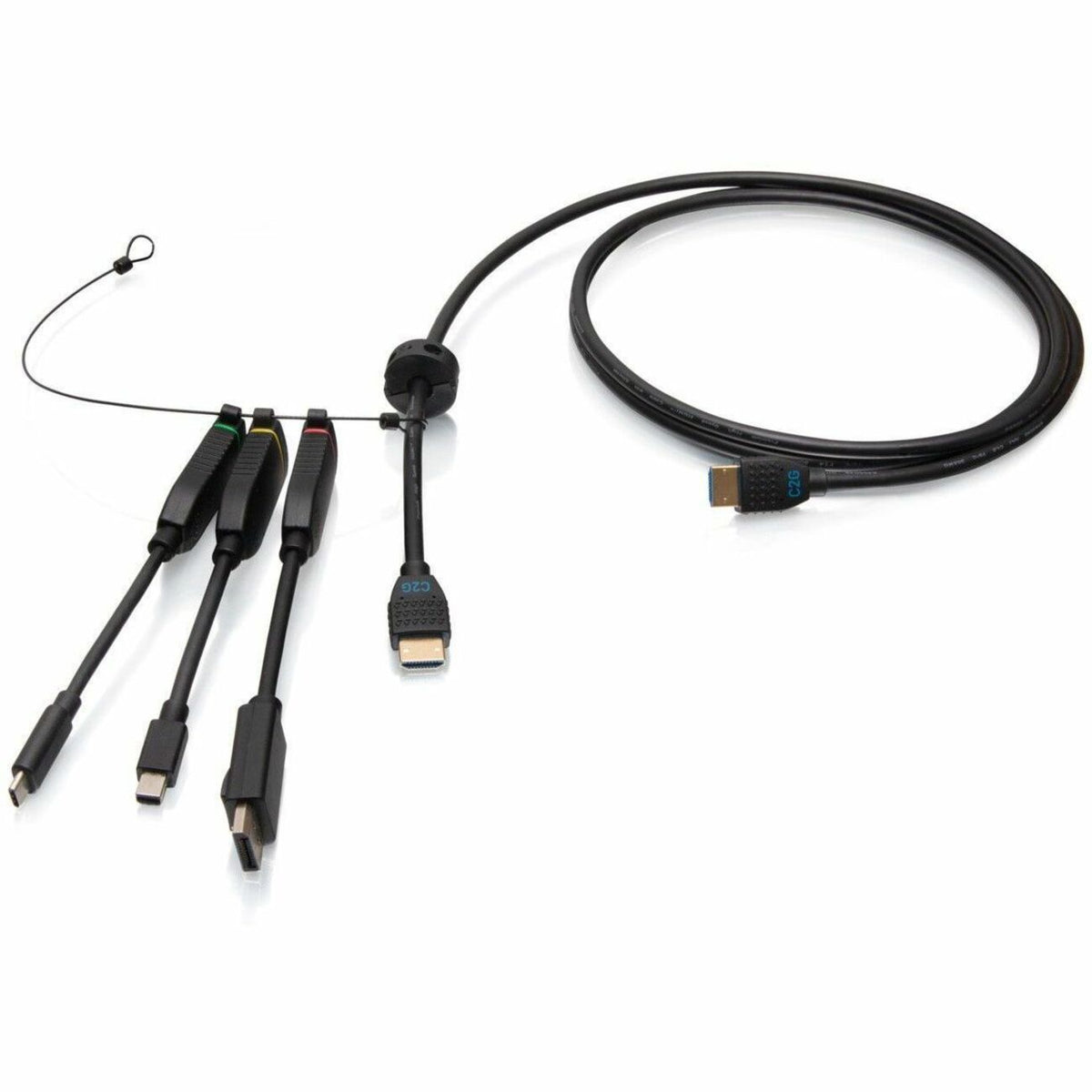 C2G 6ft (1.8m) 4K HDMI&reg; Premium Cable and Universal Dongle Adapter Ring with Color Coded Mini DisplayPort™, DisplayPort, and USB-C&reg; (without Pull Tab) - C2G4200363