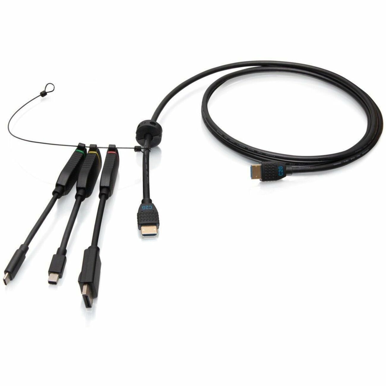 C2G 6ft (1.8m) 4K HDMI&reg; Premium Cable and Universal Dongle Adapter Ring with Color Coded Mini DisplayPort™, DisplayPort, and USB-C&reg; (without Pull Tab) - C2G4200363