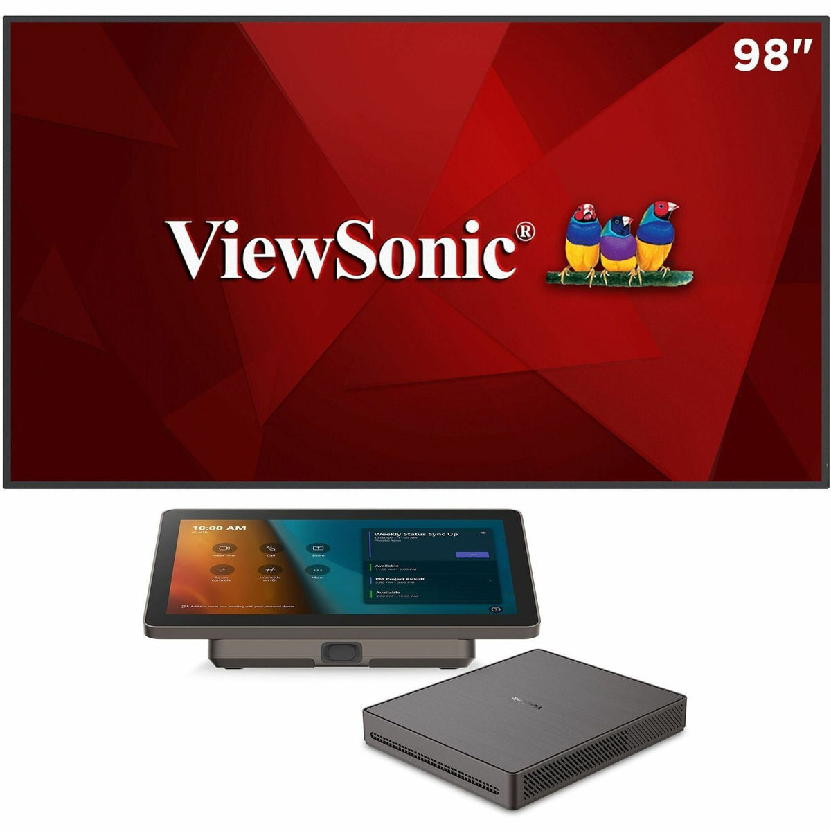 ViewSonic CDE9830-MTRC - TeamJoin Microsoft Teams Room Bundle 98 Inch 4K Display, Mini-PC, 10.1 Inch Touch Console, Video Bar System - CDE9830-MTRC