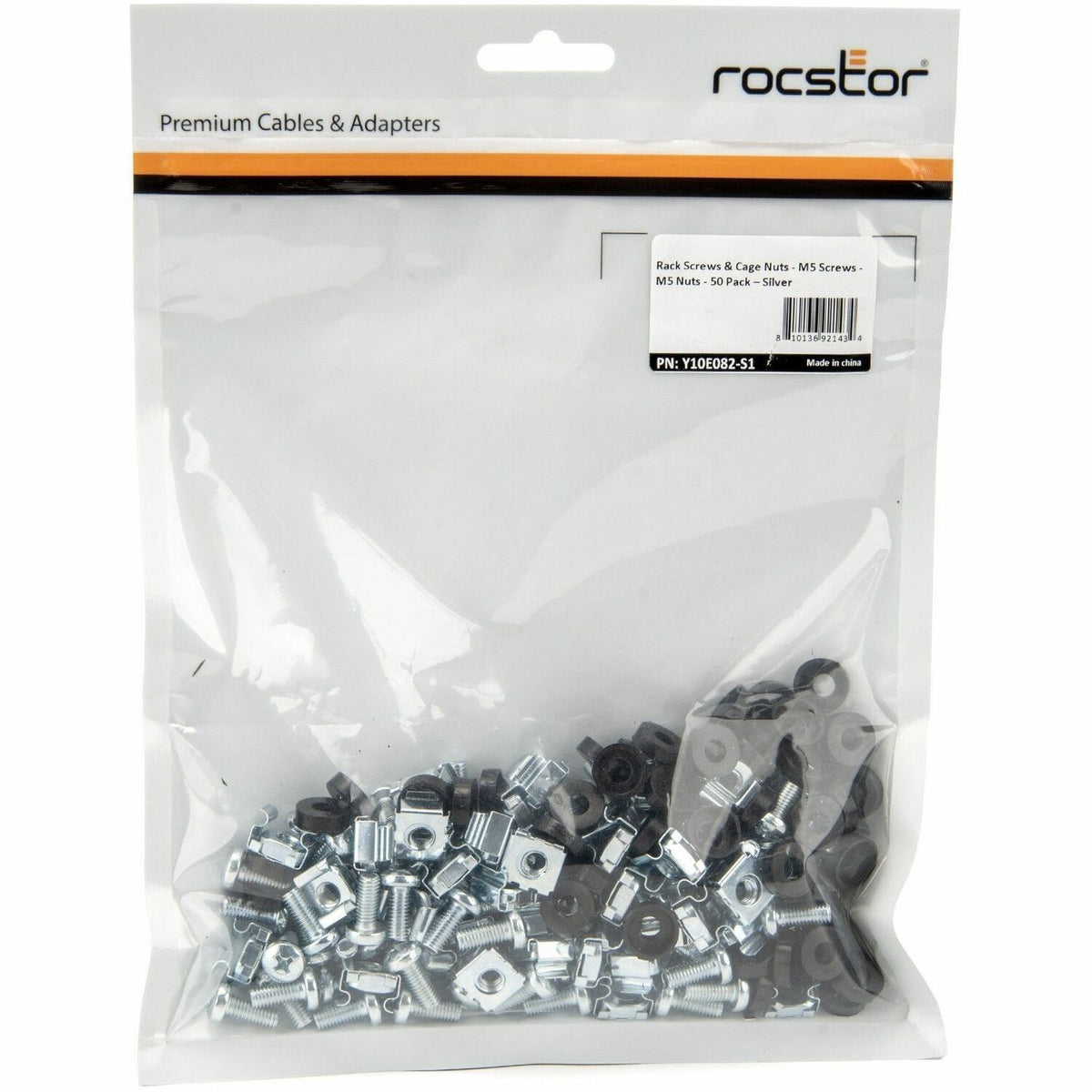 Rocstor 50 Pkg M5 Mounting Screws and Cage Nuts for Server Rack Cabinet - Y10E082-S1