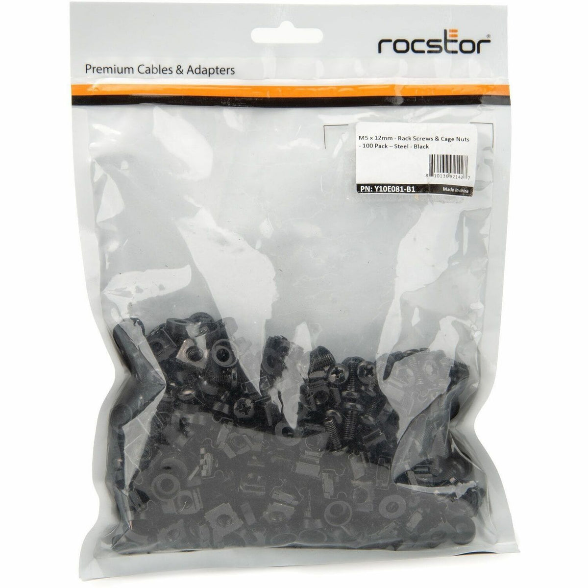 Rocstor M5 x 12mm - Rack Screws and Cage Nuts - 100 Pack, Black - Y10E081-B1
