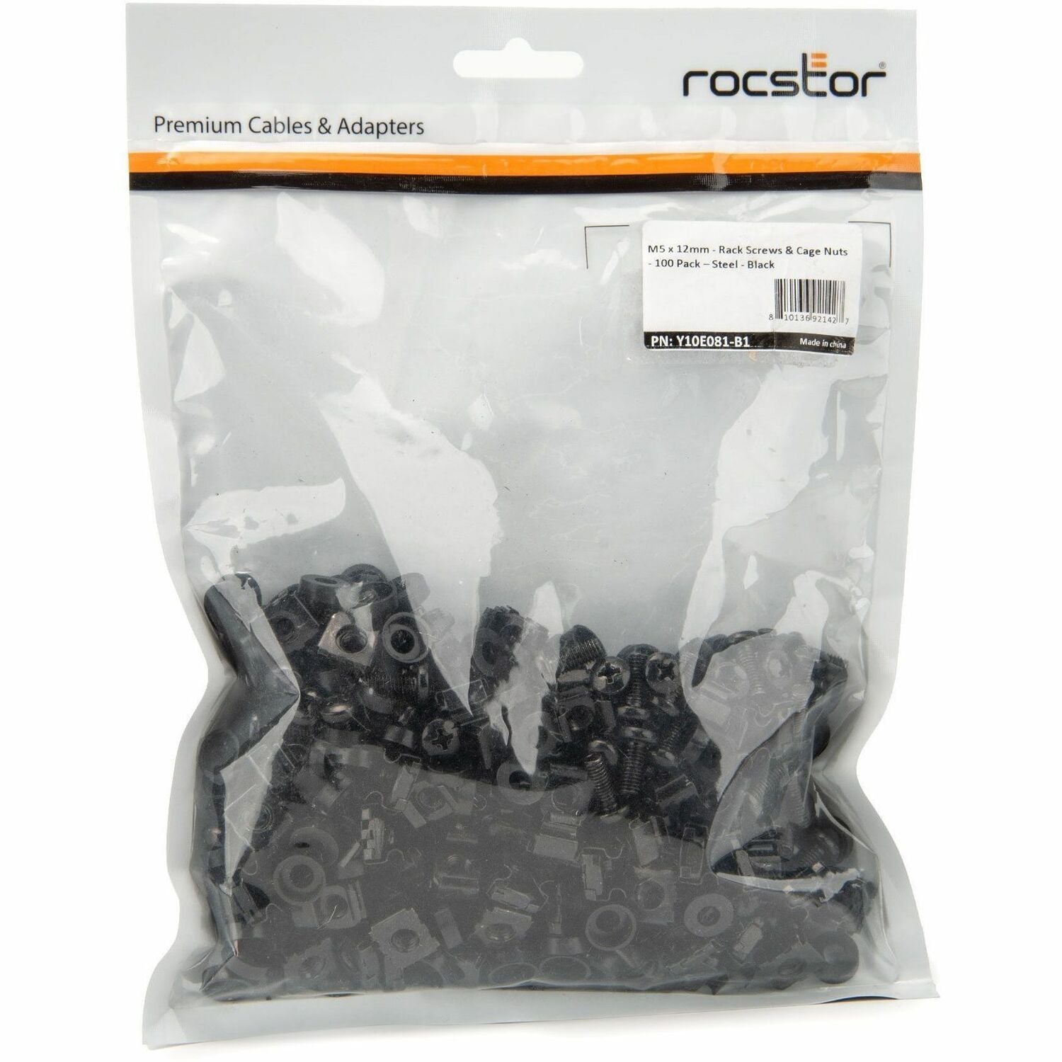 Rocstor M5 x 12mm - Rack Screws and Cage Nuts - 100 Pack, Black - Y10E081-B1