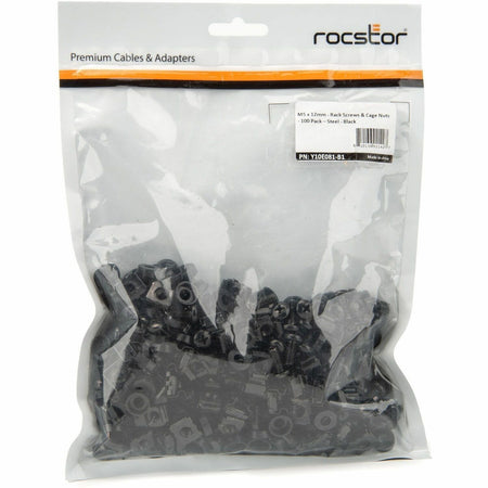 Rocstor M5 x 12mm - Rack Screws and Cage Nuts - 100 Pack, Black - Y10E081-B1