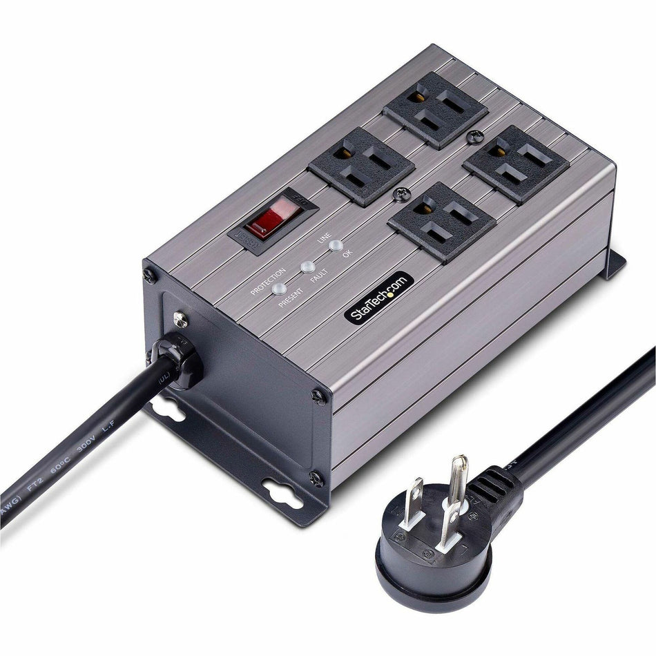 StarTech.com 4-Outlet Industrial Power Strip 125V/15A, EMI/RFI Isolation, Surge Protection, Mountable PDU, 8ft NEMA 5-15P Cord, UL Listed - 4N515S8-POWER-STRIP