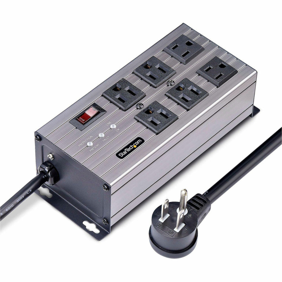 StarTech.com 6-Outlet Industrial Power Strip 125V/15A, EMI/RFI Isolation, Surge Protection, Mountable PDU, 8ft NEMA 5-15P Cord, UL Listed - 6N515S8-POWER-STRIP