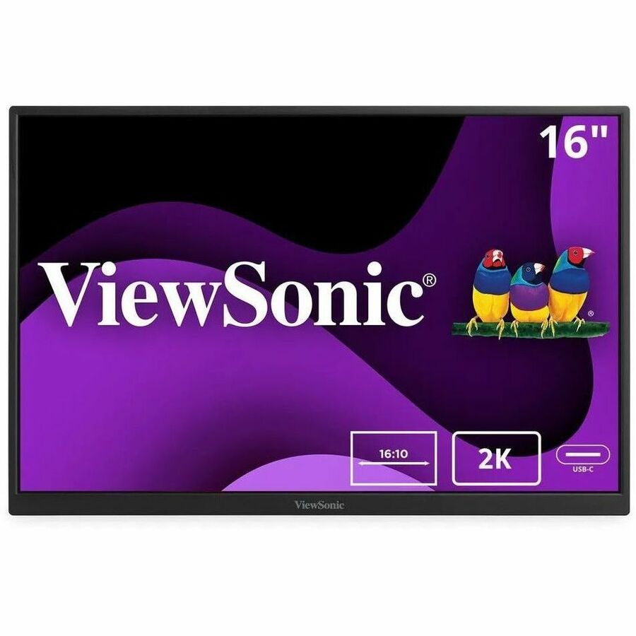 ViewSonic VG1656-2K 16 Inch WQXGA 1600p IPS Portable Monitor with 2 Way Powered 65W USB C, and Built-in Stand with Smart Cover - VG1656-2K