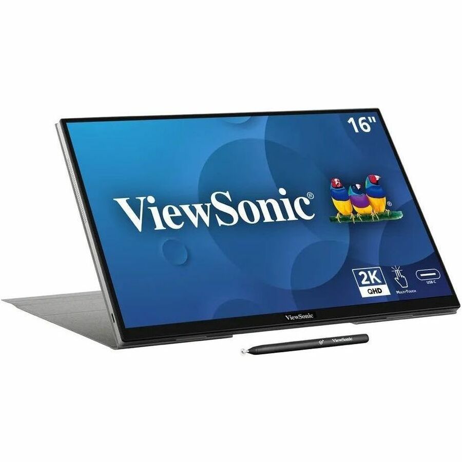 ViewSonic TD1656-2K 16 Inch WQXGA 1600p IPS Touchscreen Portable Monitor with 2 Way Powered 65W USB C, and Built-in Stand with Smart Cover - TD1656-2K
