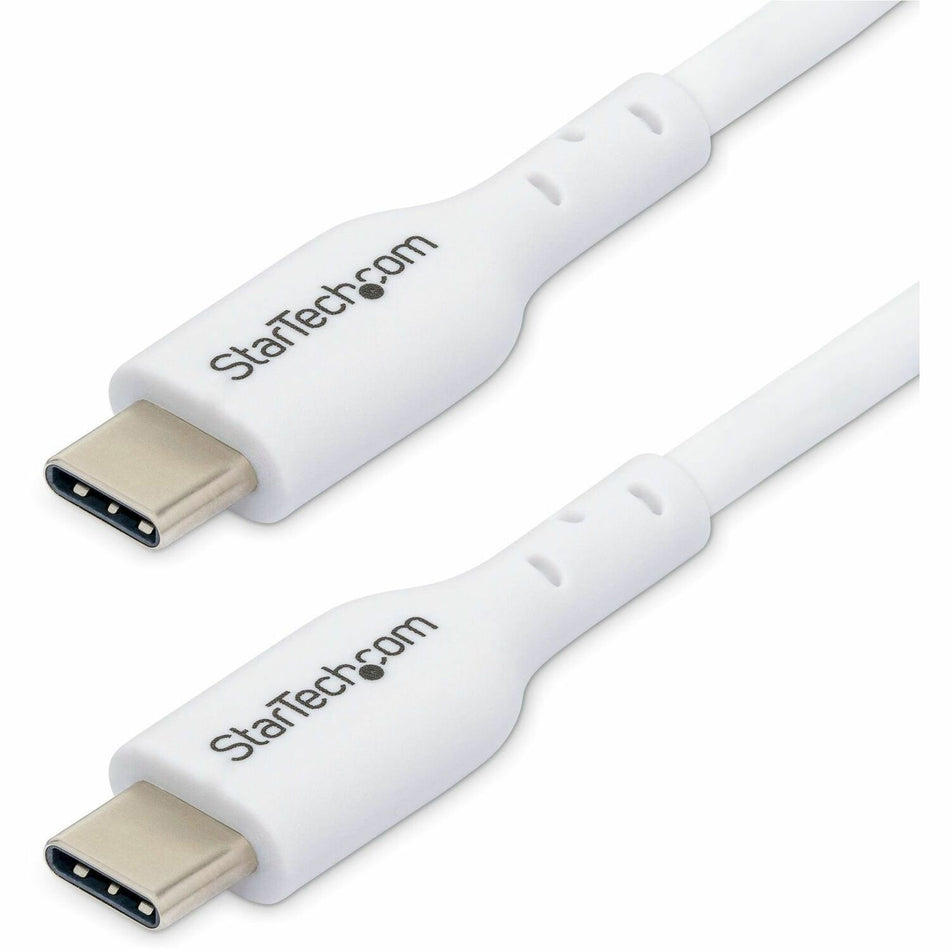 StarTech.com 3ft (0.9m) White USB-C Charging Cable, USB 2.0 Type-C Laptop Charger Cord, 60W Power Delivery, TPE Jacket, Data Transfer Cable - USB2CC3FWHE