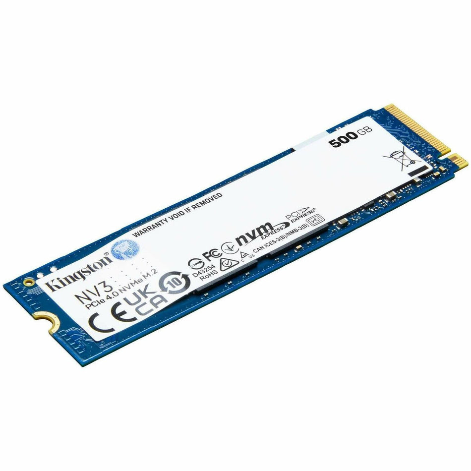 Kingston NV3 500 GB Solid State Drive - M.2 2280 Internal - PCI Express NVMe (PCI Express NVMe 4.0 x4) - SNV3S/500GBK