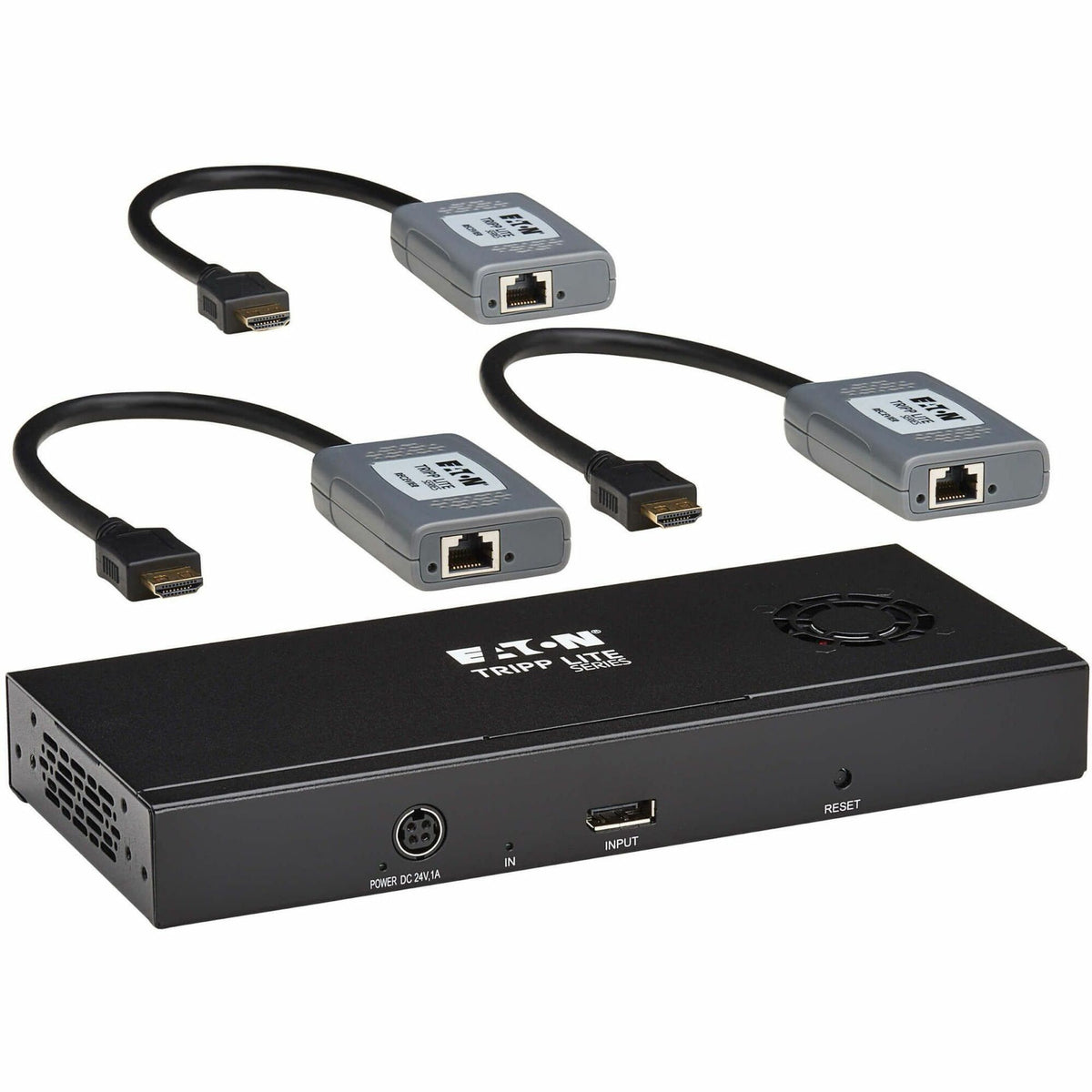 Eaton Tripp Lite Series 3-Port DisplayPort to HDMI Splitter/Extender Kit over Cat6, MST Hub, 8K/4K 60 Hz, DP 1.4, Up to 230 ft. (70 m), TAA - B156E-003-H8K-K