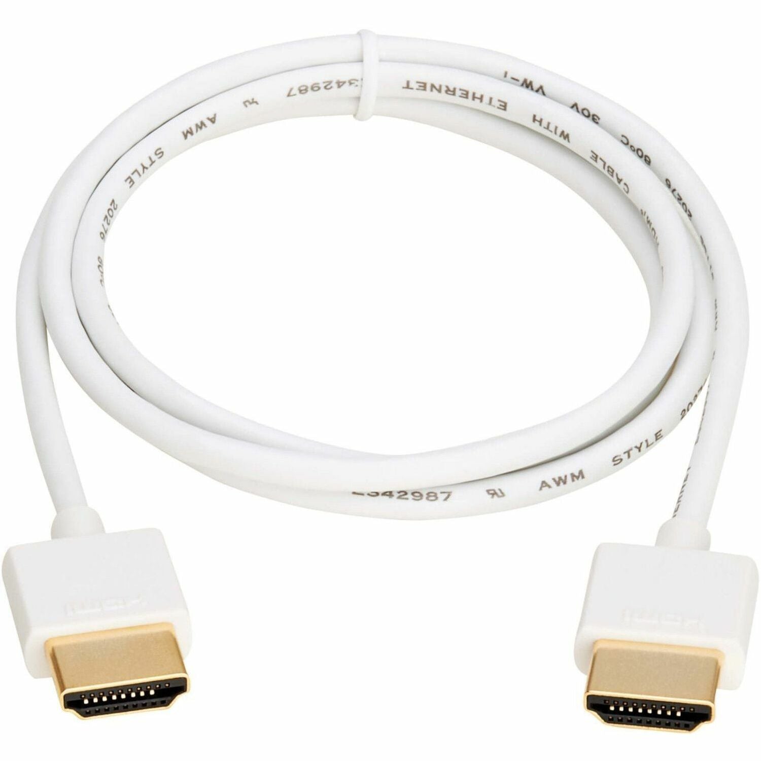 Eaton Tripp Lite Series Slim High-Speed HDMI Cable with Ethernet and Digital Video with Audio, UHD 4K 60 Hz (M/M), White, 3 ft. (0.9 m) - P569-003-SLIM-W