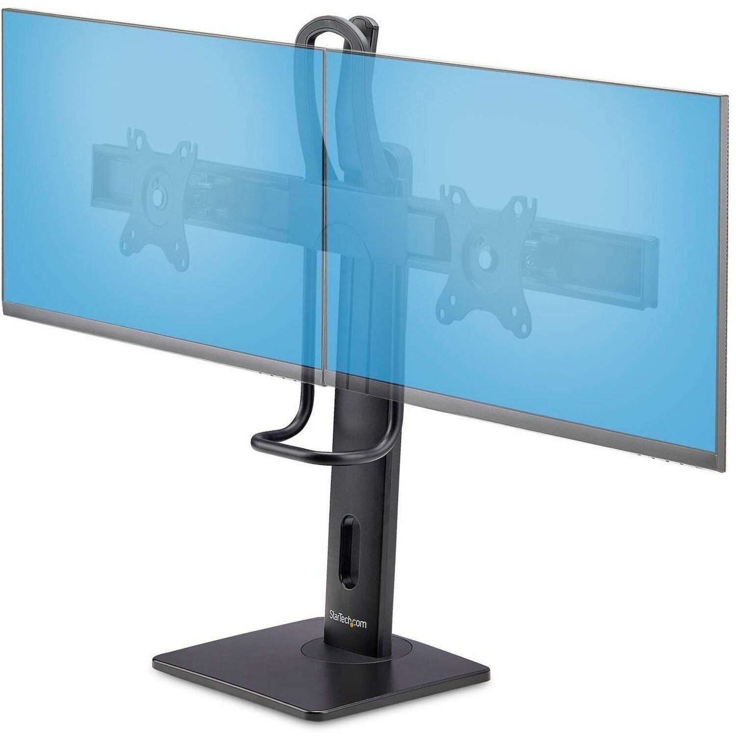 StarTech.com Crossbar Dual Monitor Desk Stand For 27inch Screens, Max Cap 26.4lb, VESA Mount 75x75/100x100, Toolless Height Adjustment - 2MC1S-MONITOR-STAND