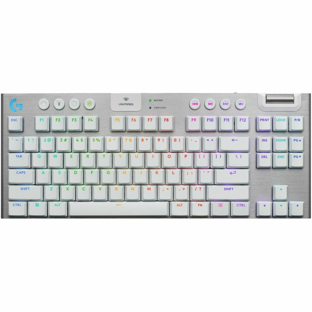 Logitech G915 X LIGHTSPEED TKL Low-Profile Wireless Gaming Keyboard, Double-Shot PBT Keycaps, Fully Programmable Keys, RGB Backlighting, Sleek Aluminum Finishing, GL Brown Tactile - PC/Mac (White) - 920-012732