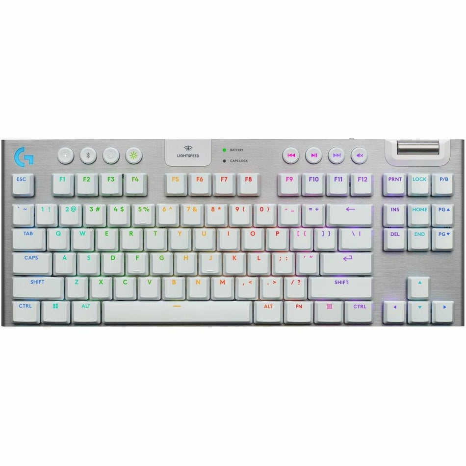 Logitech G915 X LIGHTSPEED TKL Low-Profile Wireless Gaming Keyboard, Double-Shot PBT Keycaps, Fully Programmable Keys, RGB Backlighting, Sleek Aluminum Finishing, GL Brown Tactile - PC/Mac (White) - 920-012732