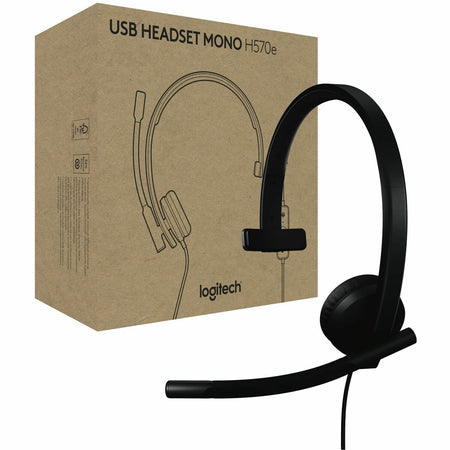 Logitech H570e USB Wired Mono Headset, USB-A, Noise-Canceling Mics, Inline Controls, Certified for Microsoft Teams, Black - 981-001424