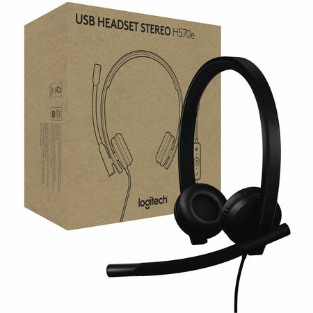 Logitech H570e USB Wired Stereo Headset, USB-A, Noise-Canceling Mics, Inline Controls, Certified for Microsoft Teams, Black - 981-001428