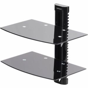 StarTech.com Dual Floating Wall-Mounted AV Shelves, Adjustable Height Shelf For Under TV A/V Equipment, Black Tempered Glass Shelves - 2B-WALL-MOUNT-SHELF