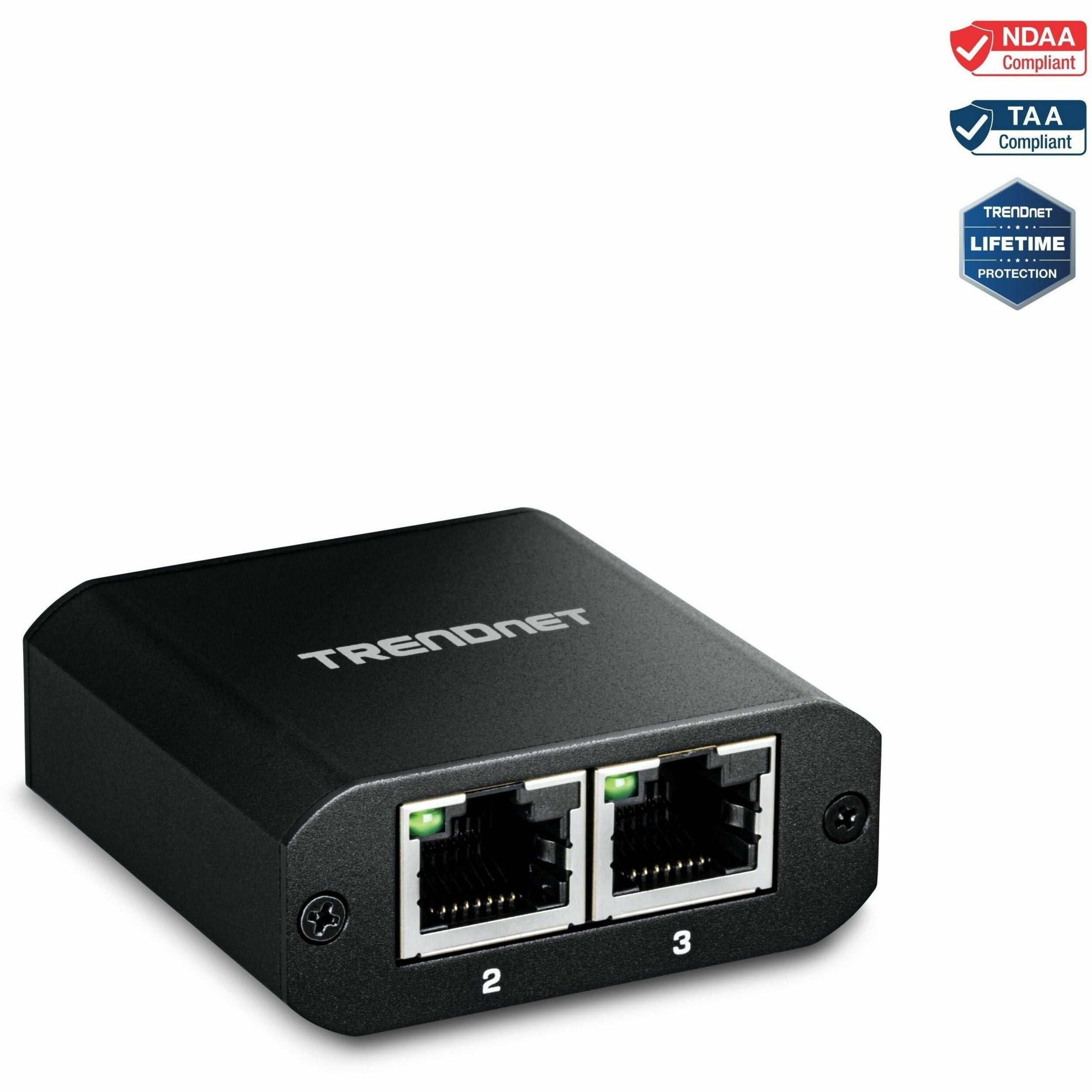 TRENDnet 2-Port Gigabit Splitter with USB Type C Power, TEG-102S, Splits One Network Connection Into Two, USB Type C Power Cable Included, NDAA & TAA Compliant - TEG-102S