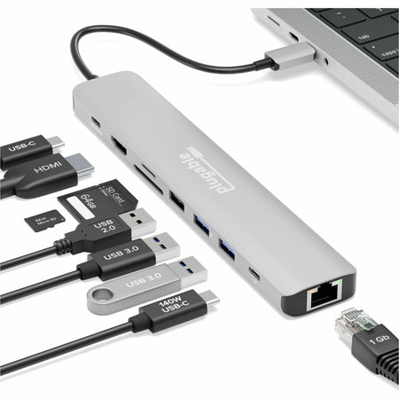 Plugable USB C Hub Multiport Adapter (9-in-1) 140W Power Delivery Charging, 4K 60Hz HDMI - USBC-9IN1E